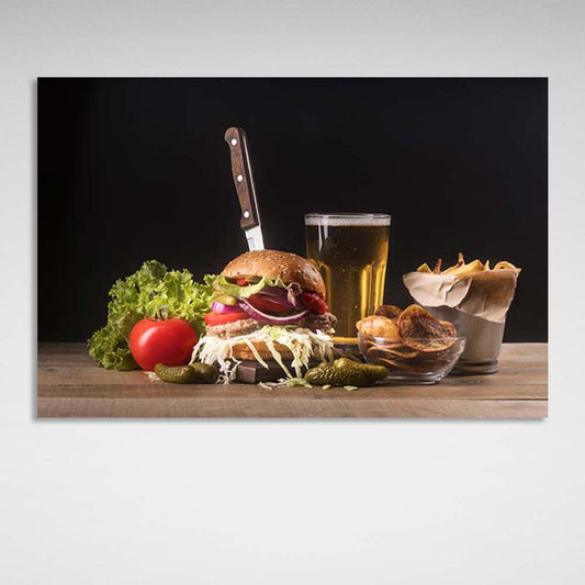 Canvas Wall Art Print For Kitchen Beer and fast food