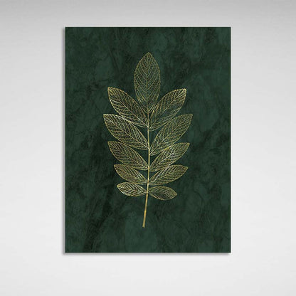 Canvas Wall Art Print Golden branch on dark green background