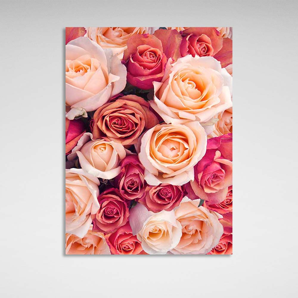 Canvas Wall Art Print Red and cream roses