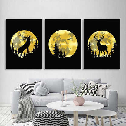 Multi Panel Canvas Wall Art Print Stag on the background of the golden moon