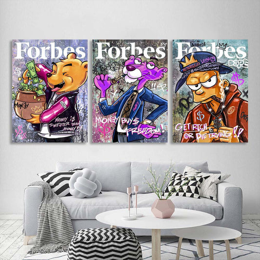 Multi Panel Canvas Wall Art Print Cartoon characters on the cover of Forbes