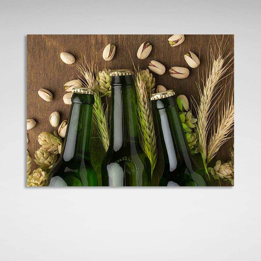 Canvas Wall Art Print For Kitchen Beer, hops, barley, pistachios