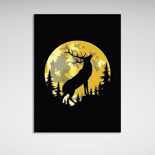 Canvas Wall Art Print Stag on the background of the golden moon