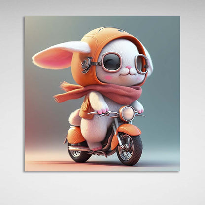 In the children's room Bunny on a motorcycle Canvas Wall Art Print