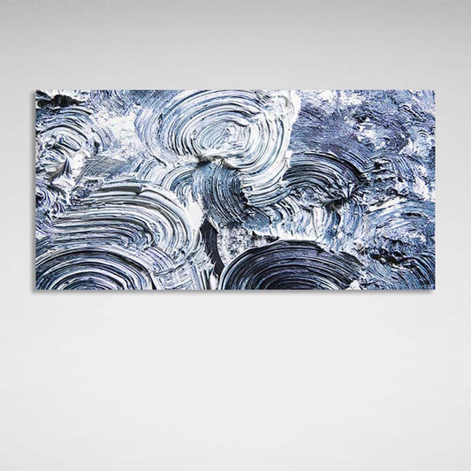 Abstraction Canvas Wall Art Print Blue strokes on white paint horizontal