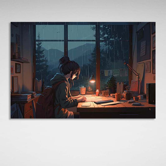 Canvas Wall Art Print Lofi Girl at the table