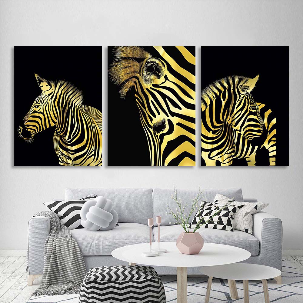 Multi Panel Canvas Wall Art Print Golden zebra