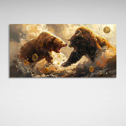 Inspirational Canvas Wall Art Print Bull vs. Bear