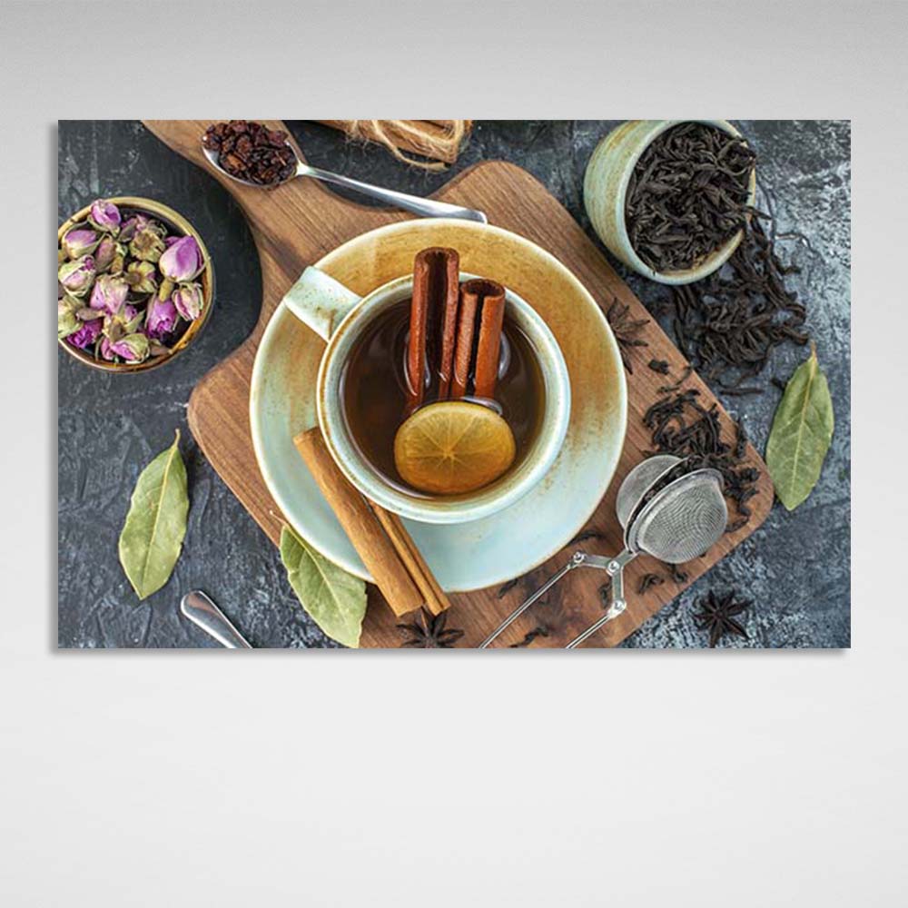 Canvas Wall Art Print For Kitchen Black tea with cinnamon