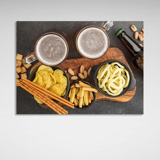 Canvas Wall Art Print For Kitchen Snacks with beer