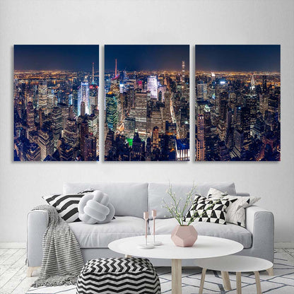 Multi Panel Canvas Wall Art Print View of night skyscrapers