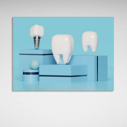 For dentistry 3 teeth on blue stands Canvas Wall Art Print