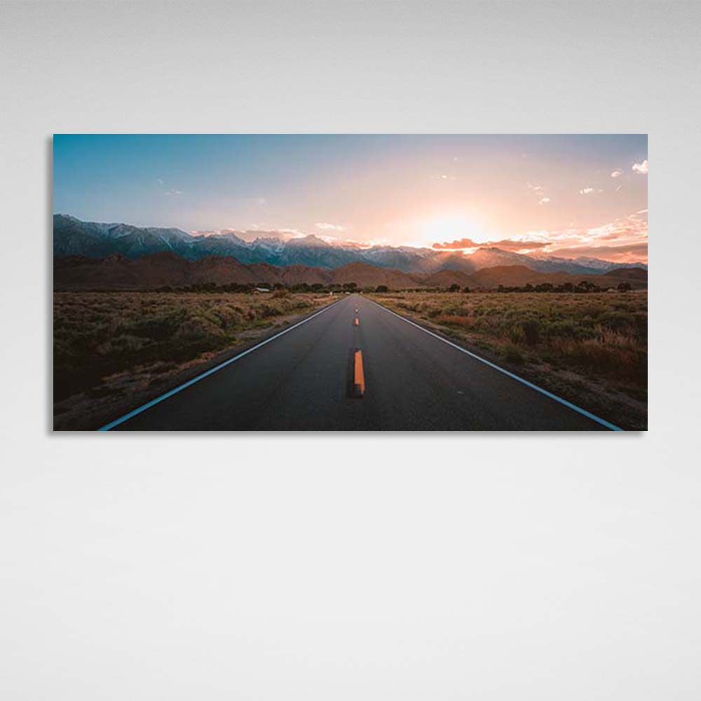 Canvas Wall Art Print Highway to the sunset mountains