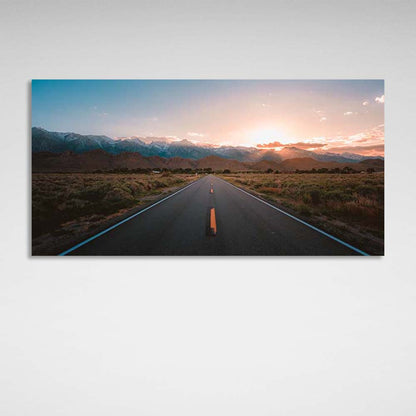 Canvas Wall Art Print Highway to the sunset mountains