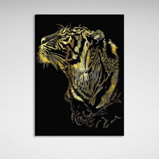 Canvas Wall Art Golden tiger head on black background