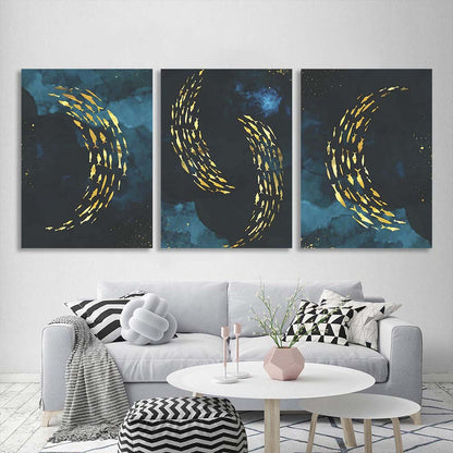 Multi Panel Canvas Wall Art Print Golden fish on a blue background