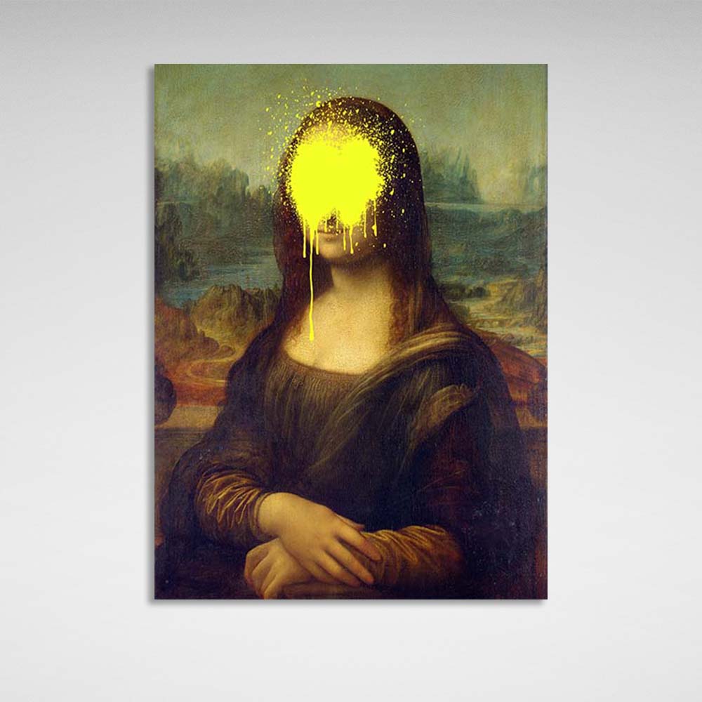 Canvas Wall Art Print Mona Lisa with yellow paint on her face