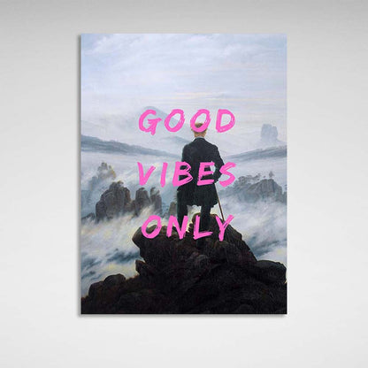 Canvas Wall Art Print Wanderer over the sea of fog. Good vibes only