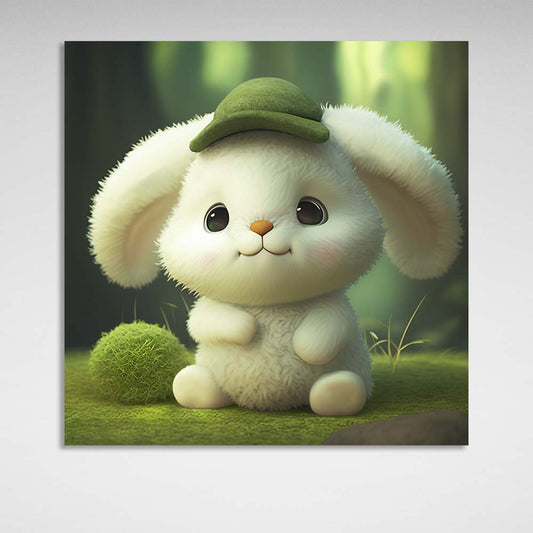 In the children's room Bunny on the lawn Canvas Wall Art Print