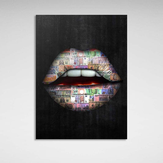 Canvas Wall Art Print Lips Money of the world