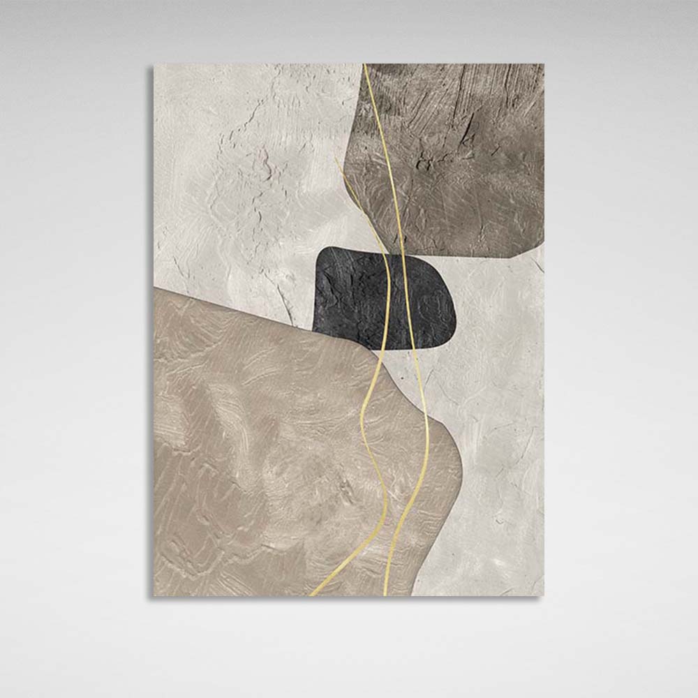 Abstraction Canvas Wall Art Print Golden lines on a beige background