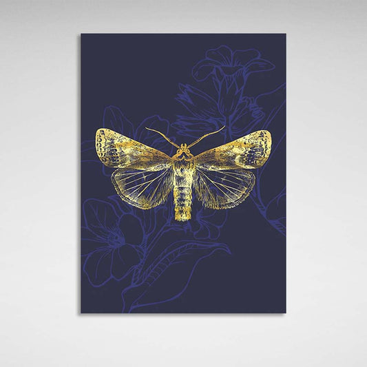 Canvas Wall Art Print Golden Owl Highward on a dark blue background