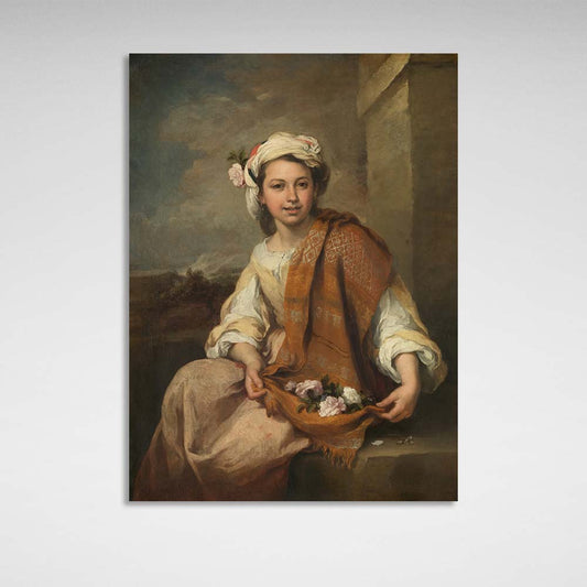 Reproduction Girl with Flowers by Bartolomé Esteban Murillo Reproduction Canvas Wall Art Print