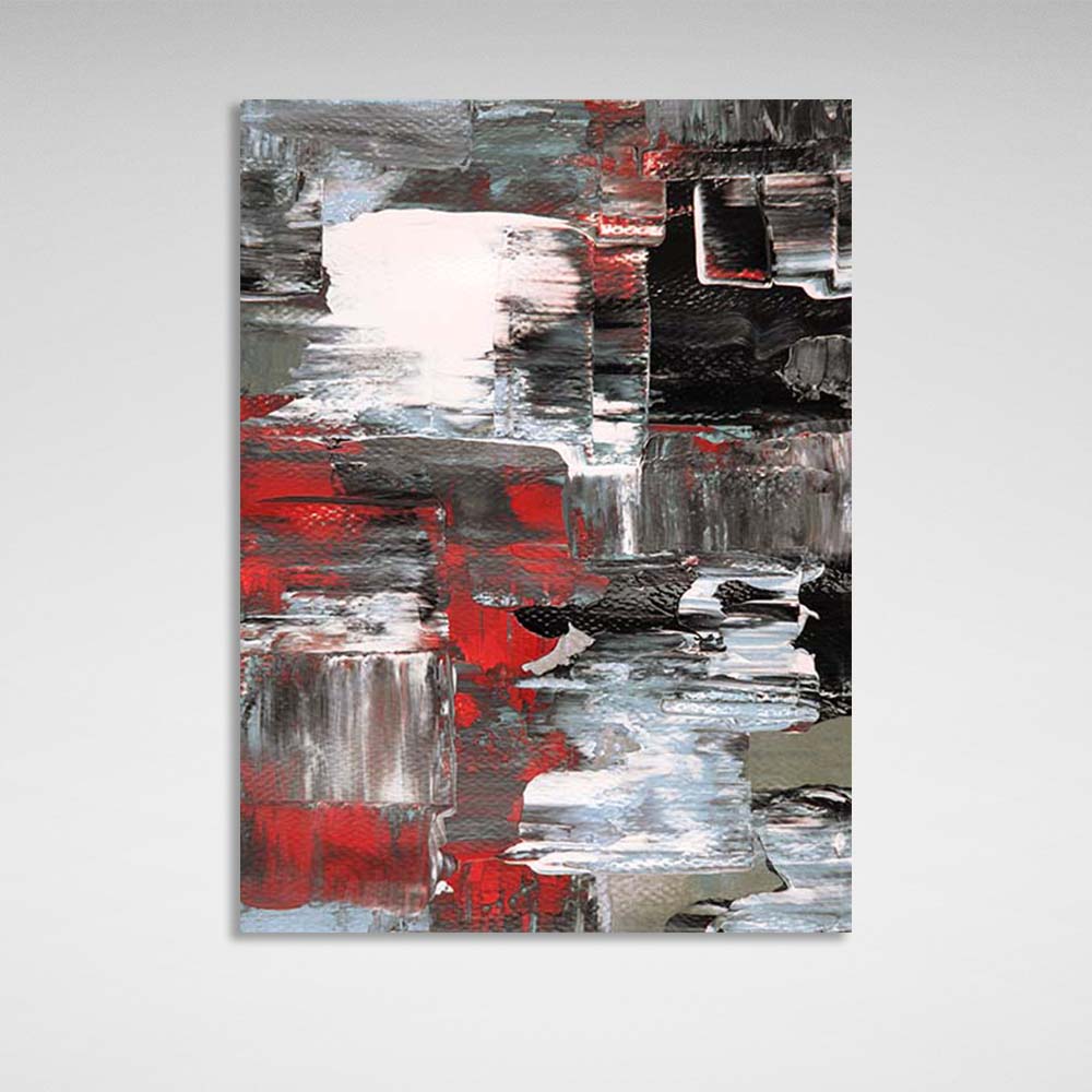 Abstraction Canvas Wall Art Print Strokes of red, white and black paint