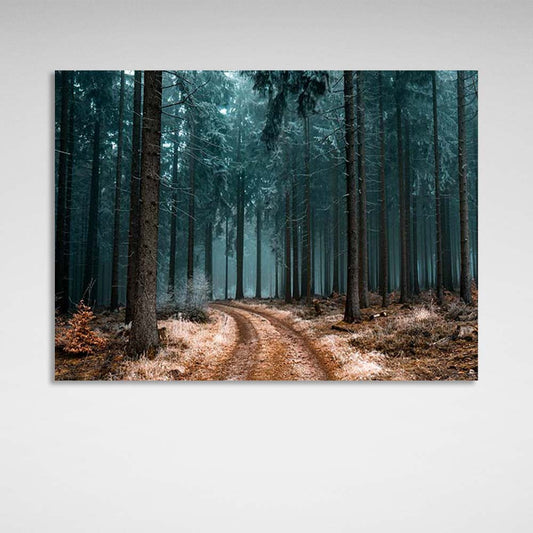 Canvas Wall Art Print Road in a pine forest