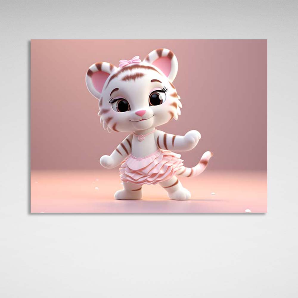 Canvas Wall Art Print Dancing tiger cub in a pink skirt