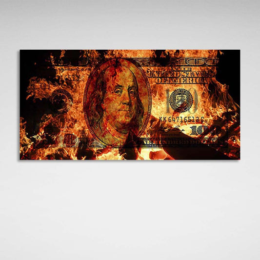 Inspirational Canvas Wall Art Print 100 dollars on fire