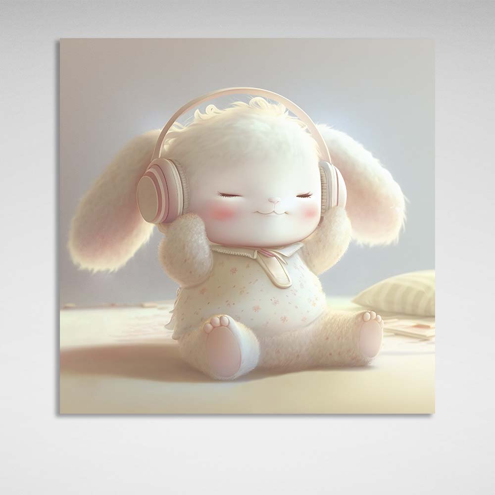 In the children's room Bunny in headphones Canvas Wall Art Print