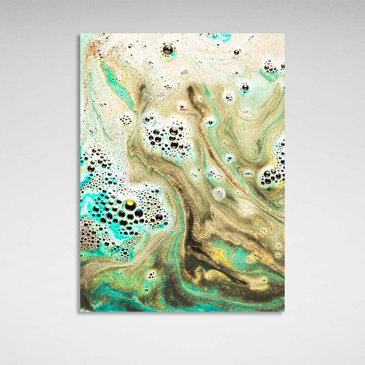 Abstraction Canvas Wall Art Print Beige and turquoise paint divorces on water