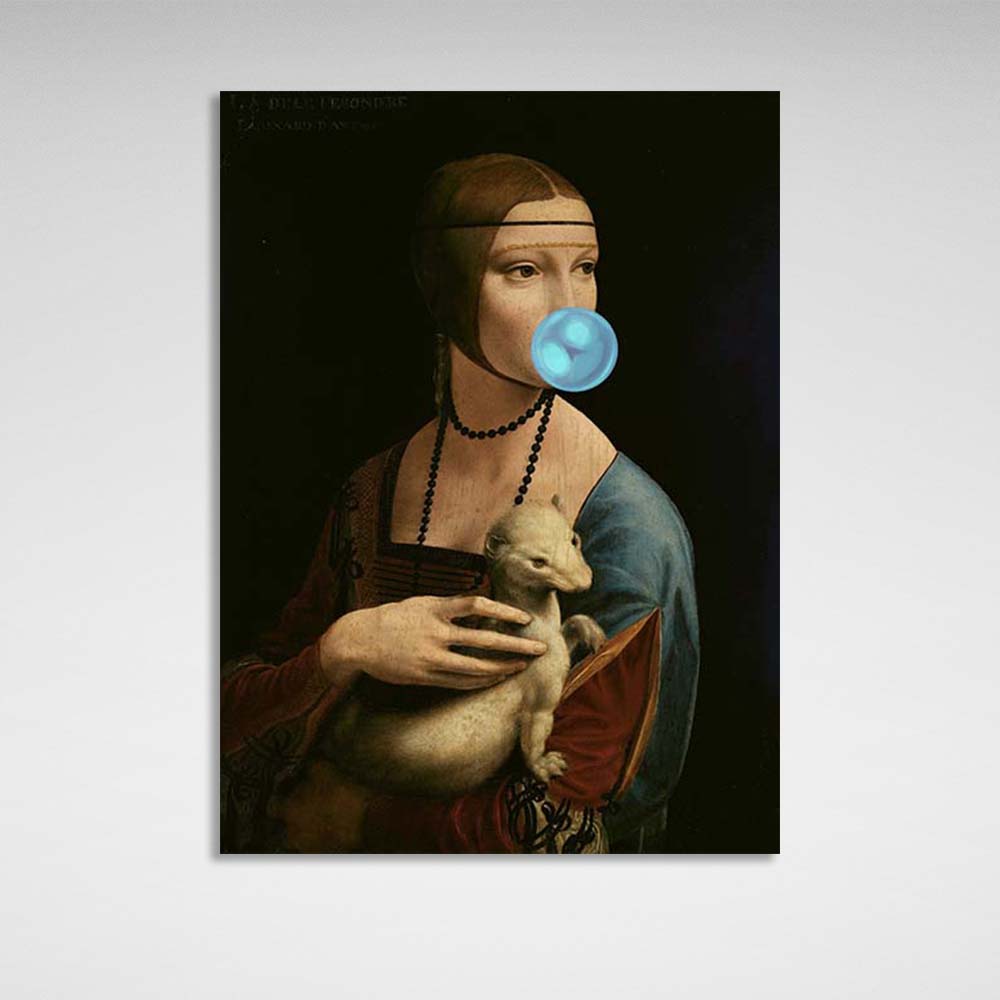 Canvas Wall Art Print Lady with ermine with blue gum