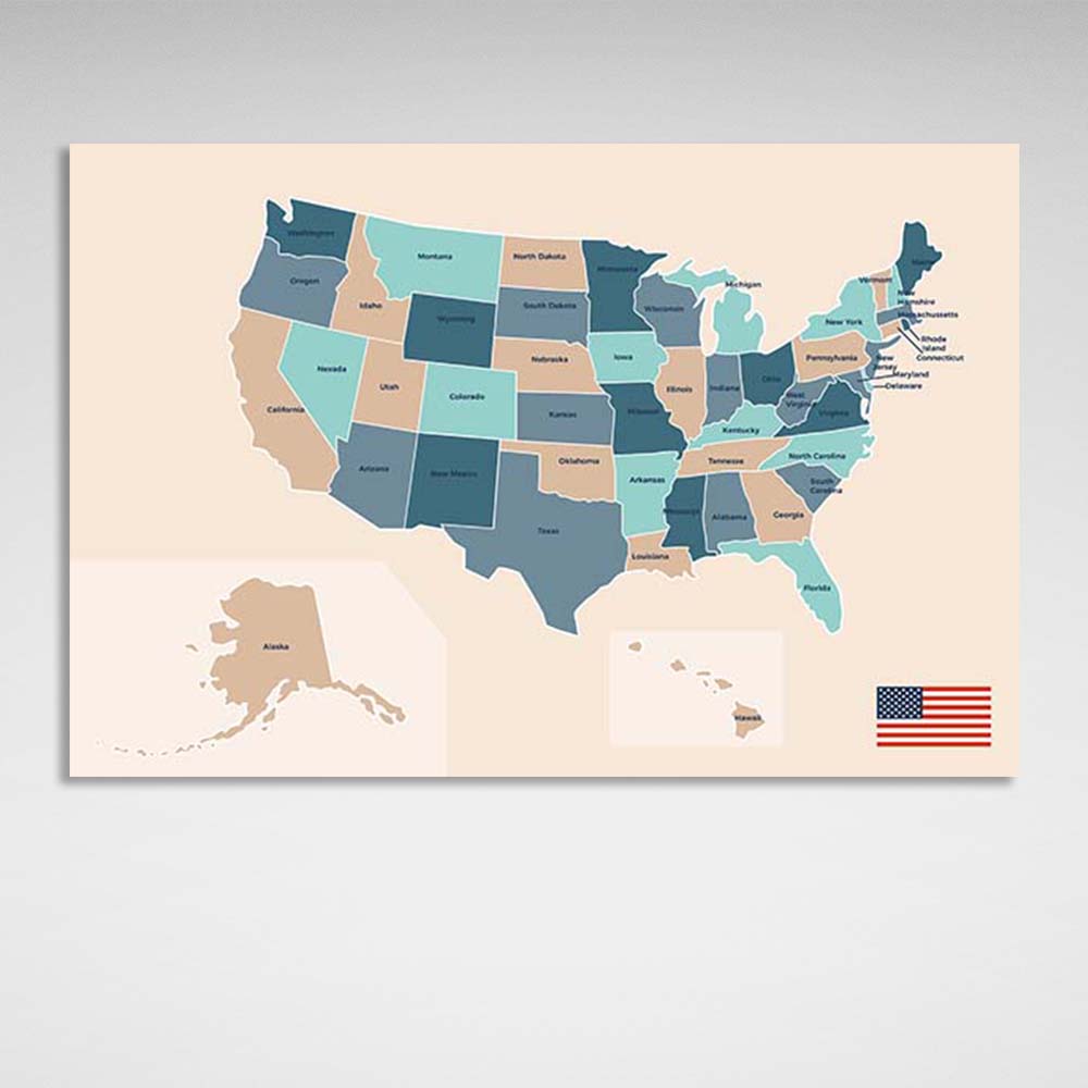 Canvas Wall Art Print U.S. Map