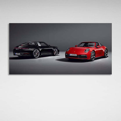 Canvas Wall Art Print Car black and red Porsche 911 Targa