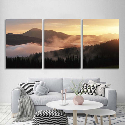 Multi Panel Canvas Wall Art Print Fog in the sunset mountains