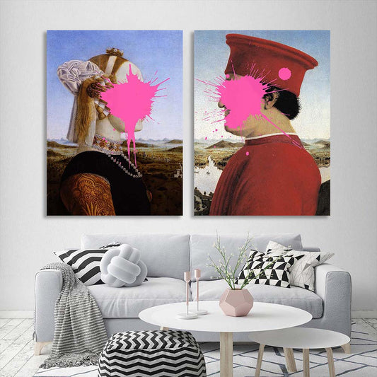 Multi Panel Canvas Wall Art Print Battista Sforza Federico da Montefeltro with rose paint