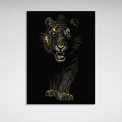 Canvas Wall Art Print Golden tiger on black background