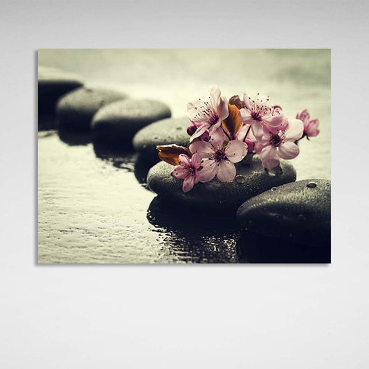 Canvas Wall Art Print Sakura Flowers on stones