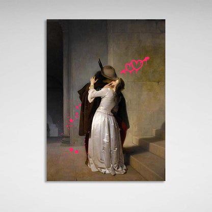 Canvas Wall Art Print Kiss by F. Ayets with pink hearts