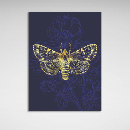 Canvas Wall Art Print Golden moth on dark blue background