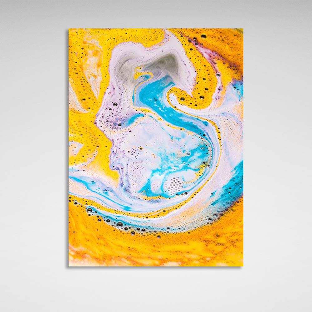 Abstraction Canvas Wall Art Print Yellow-blue paint divorces on water