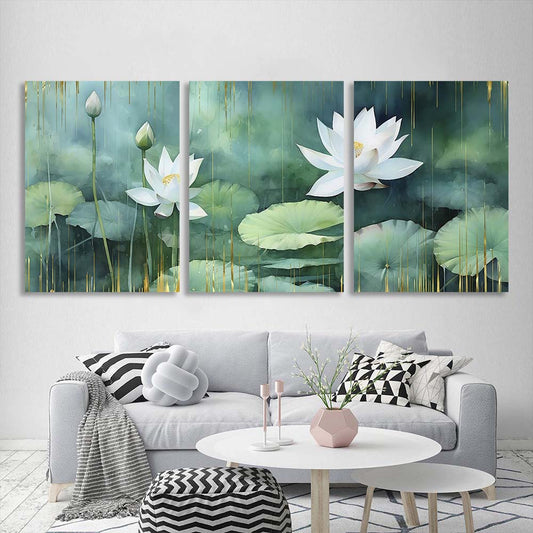 Multi Panel Canvas Wall Art Print Lilies in the pond