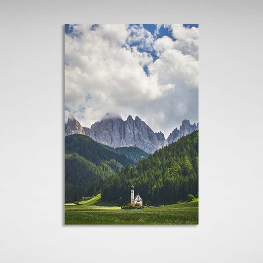 Canvas Wall Art Print Church at the foot of the mountains