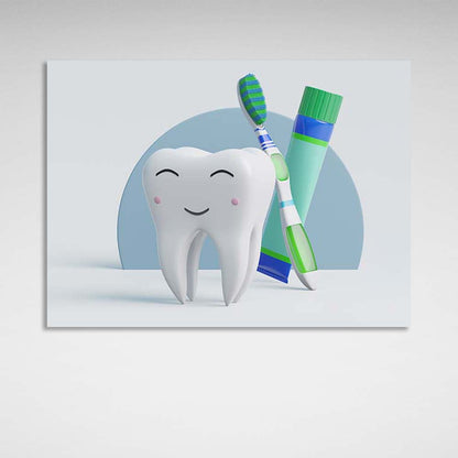 Canvas Wall Art Print Tooth with paste and brush