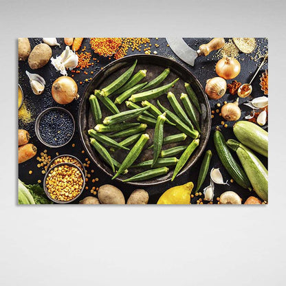 Canvas Wall Art Print For Kitchen Bamya with vegetables