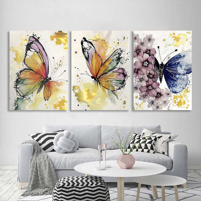 Multi Panel Canvas Wall Art Print Watercolor butterflies