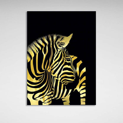 Canvas Wall Art Print Golden zebra 2 on black background