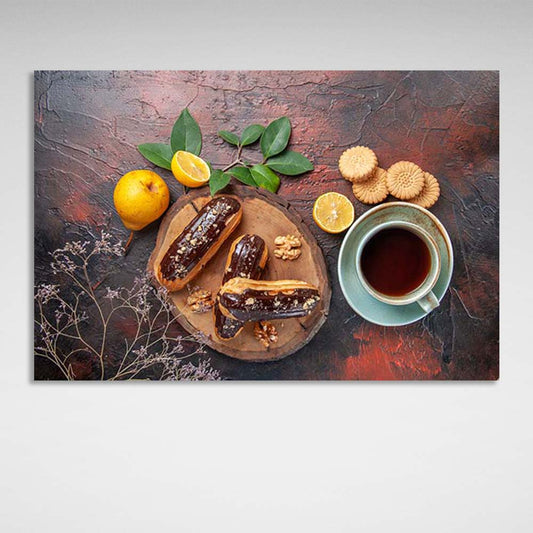 Canvas Wall Art Print For Kitchen Eclairs for tea